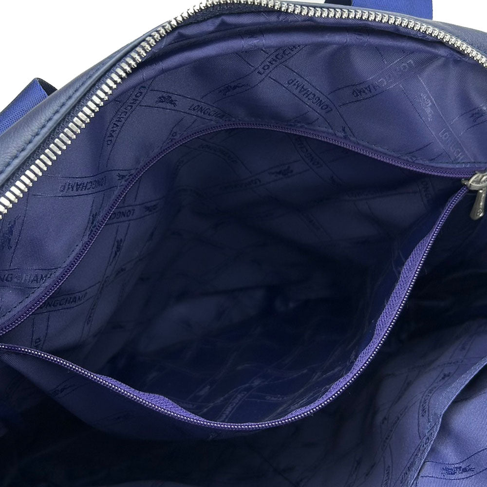 Longchamp Tote Bag leather Navy Women Used Authentic