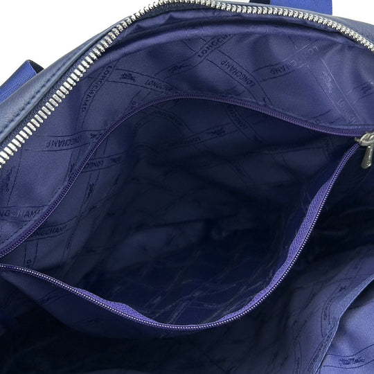 Longchamp Tote Bag leather Navy Women Used Authentic
