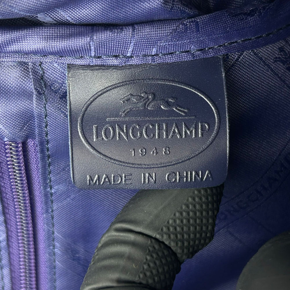 Longchamp Tote Bag leather Navy Women Used Authentic
