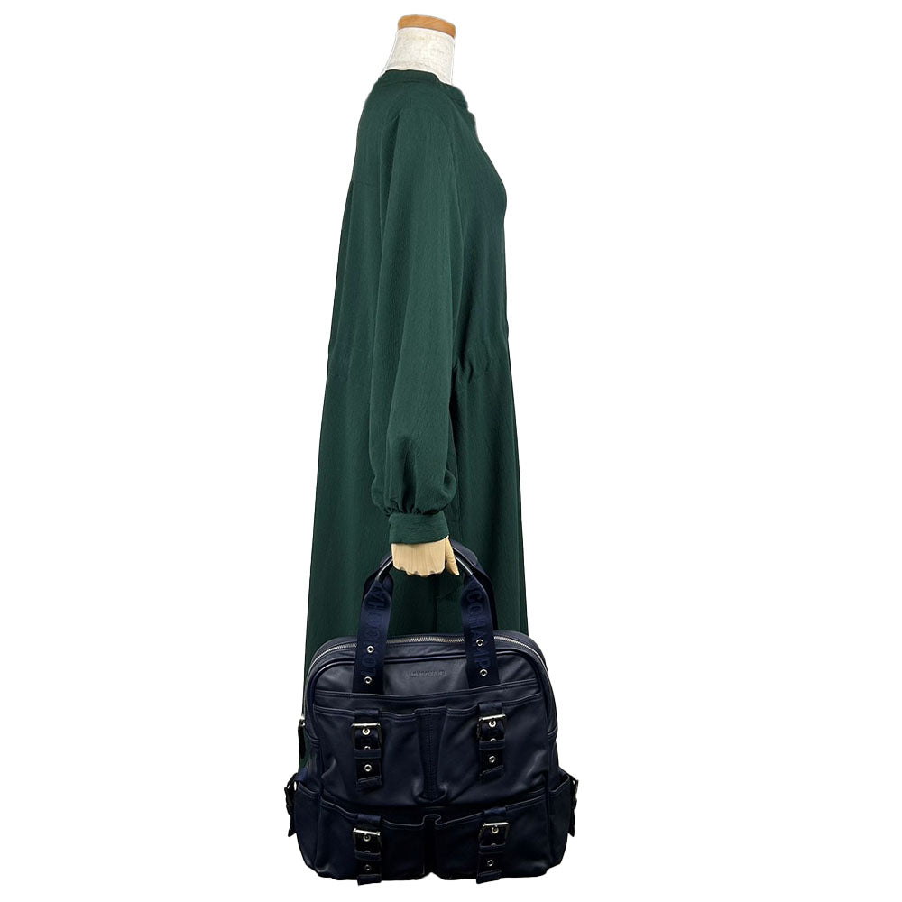 Longchamp Tote Bag leather Navy Women Used Authentic