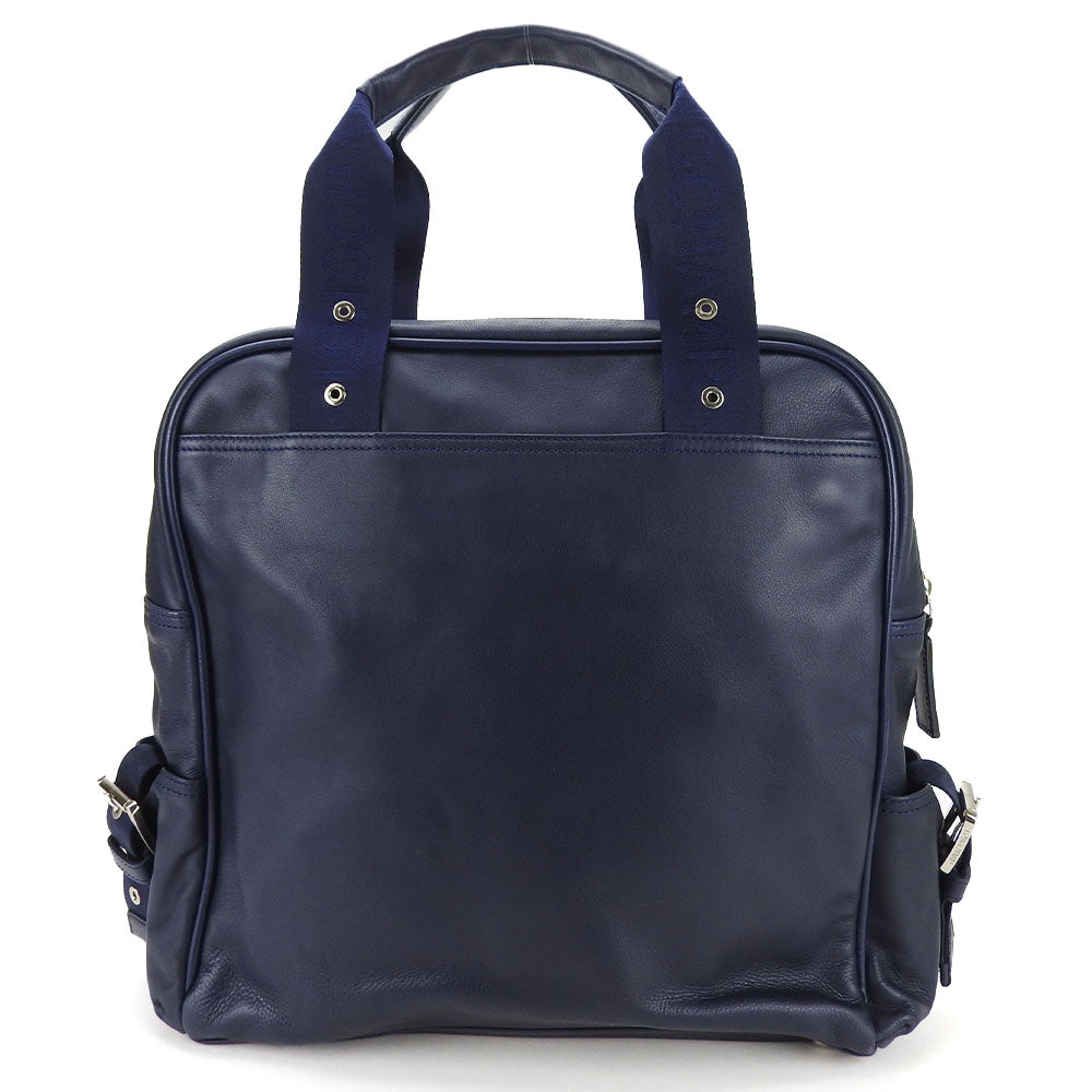 Longchamp Tote Bag leather Navy Women Used Authentic