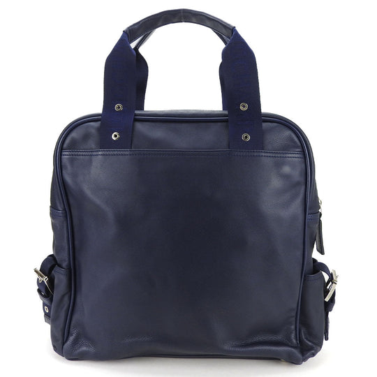 Longchamp Tote Bag leather Navy Women Used Authentic