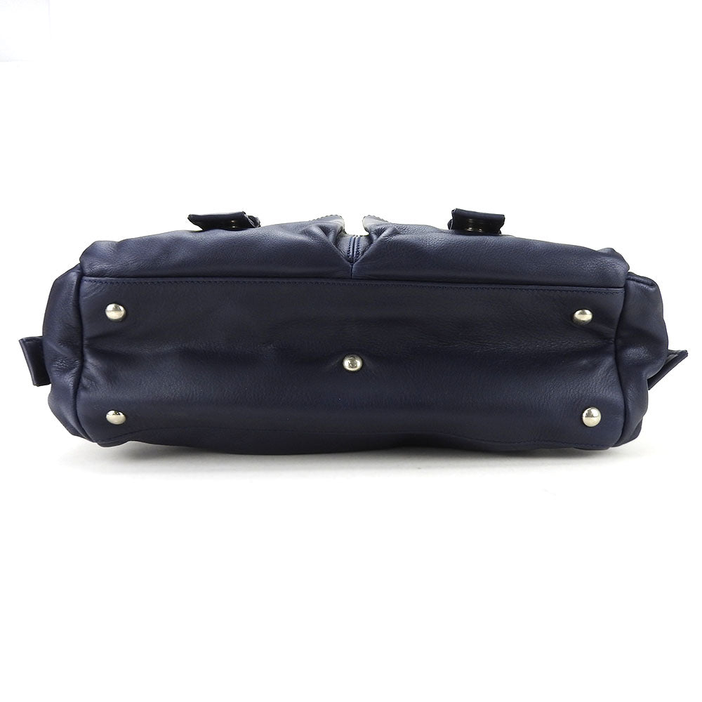 Longchamp Tote Bag leather Navy Women Used Authentic