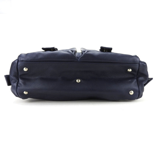 Longchamp Tote Bag leather Navy Women Used Authentic