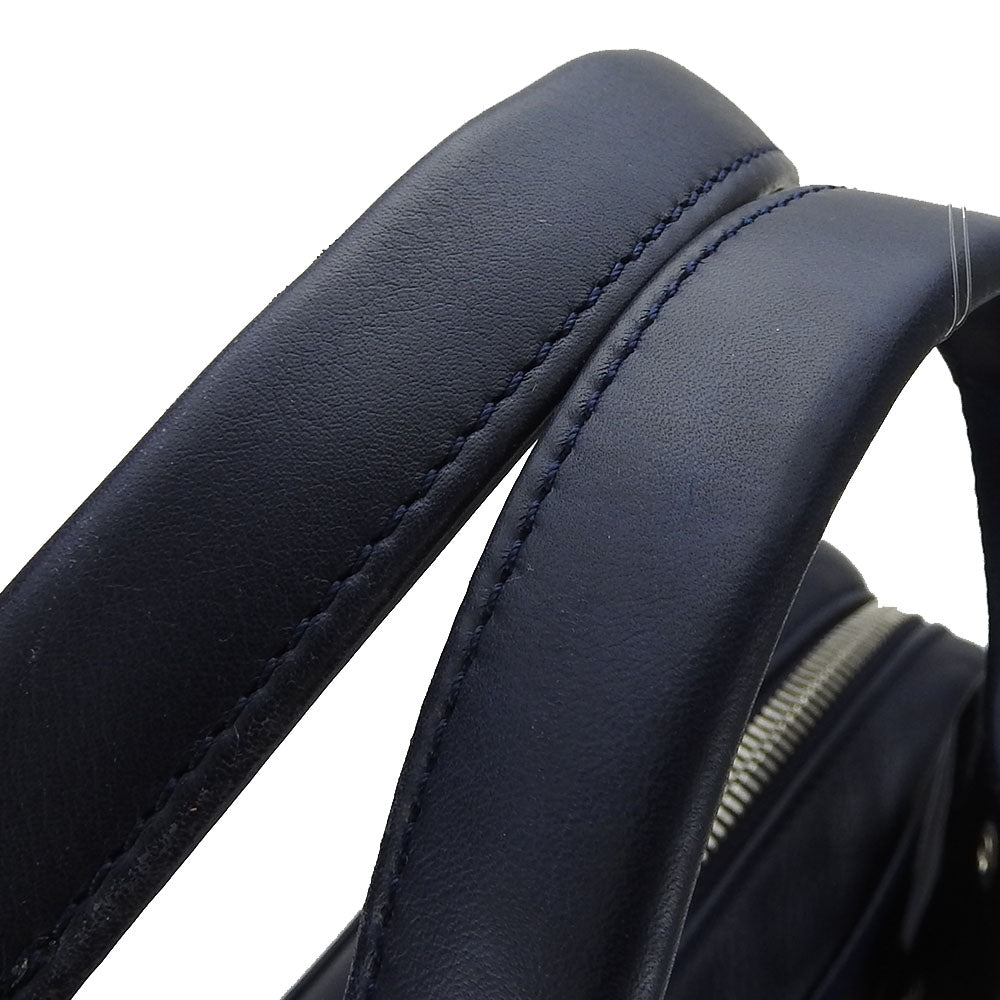 Longchamp Tote Bag leather Navy Women Used Authentic