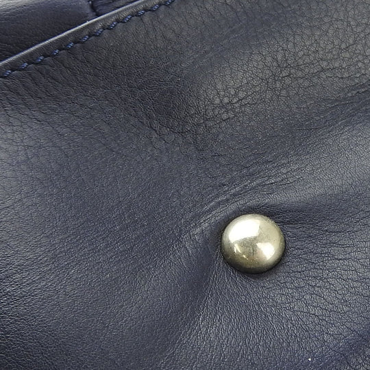Longchamp Tote Bag leather Navy Women Used Authentic