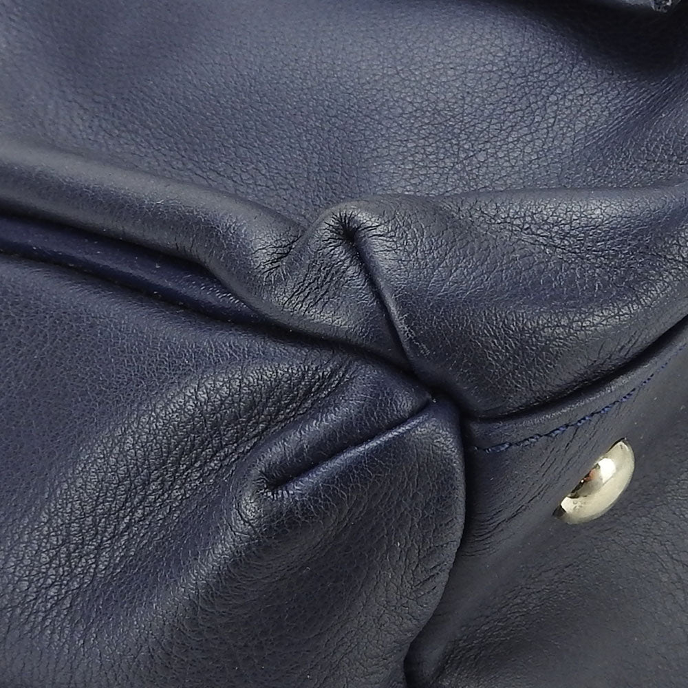 Longchamp Tote Bag leather Navy Women Used Authentic