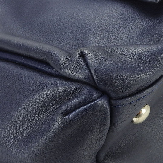 Longchamp Tote Bag leather Navy Women Used Authentic
