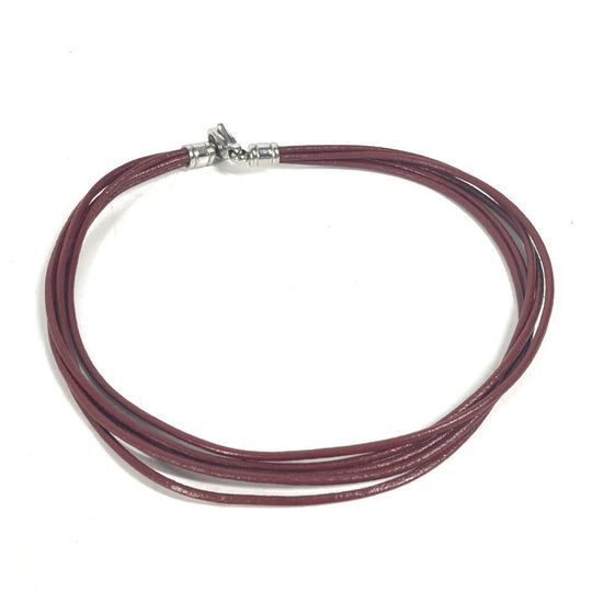BVLGARI choker leather Brown 5-row logo unisex(Unisex) Used Authentic
