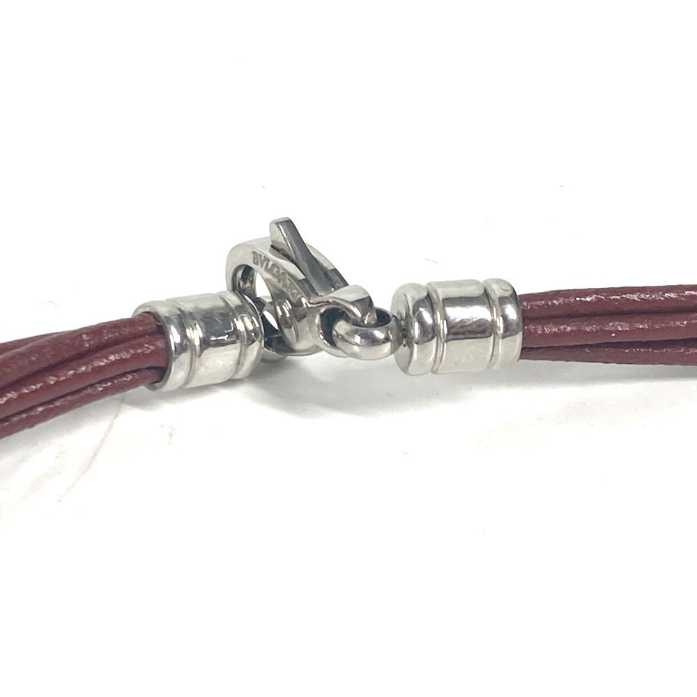 BVLGARI choker leather Brown 5-row logo unisex(Unisex) Used Authentic