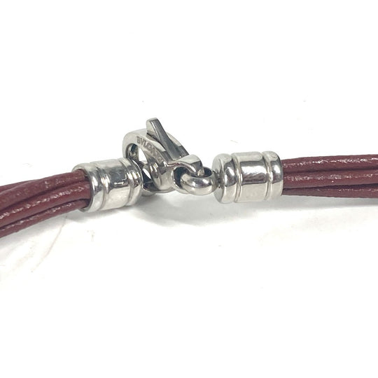 BVLGARI choker leather Brown 5-row logo unisex(Unisex) Used Authentic