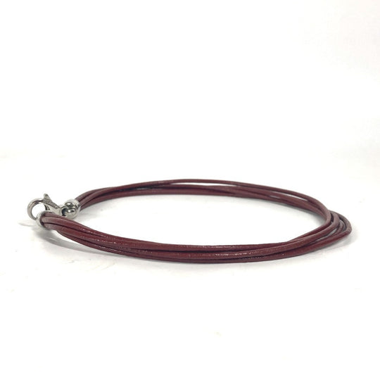 BVLGARI choker leather Brown 5-row logo unisex(Unisex) Used Authentic