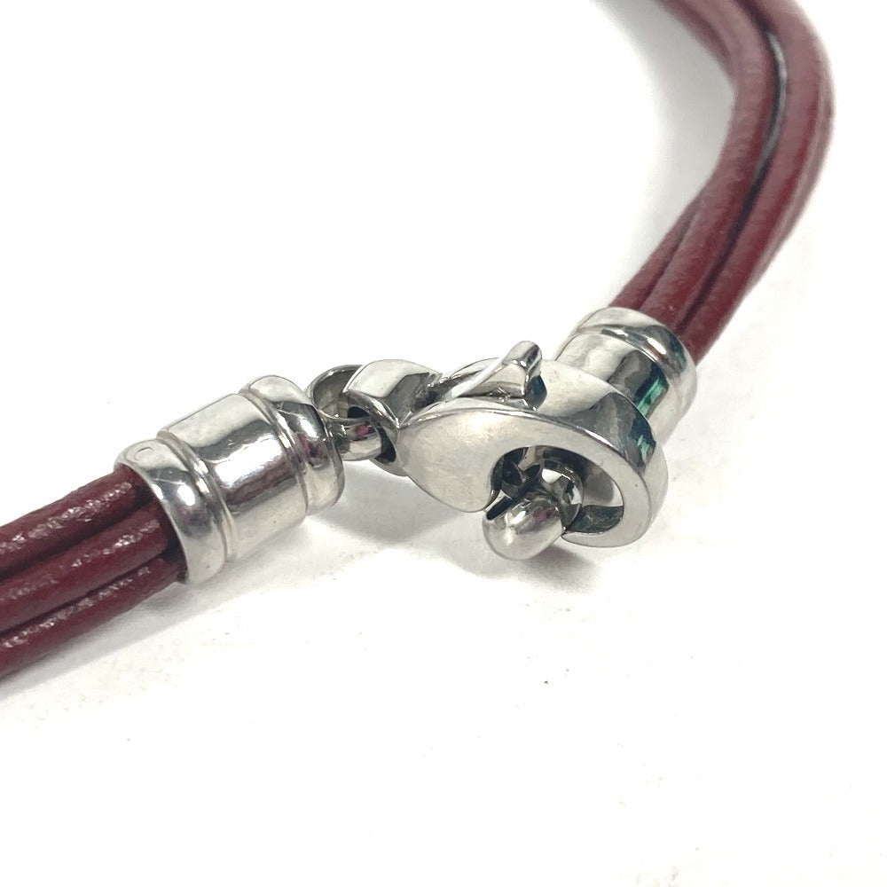 BVLGARI choker leather Brown 5-row logo unisex(Unisex) Used Authentic