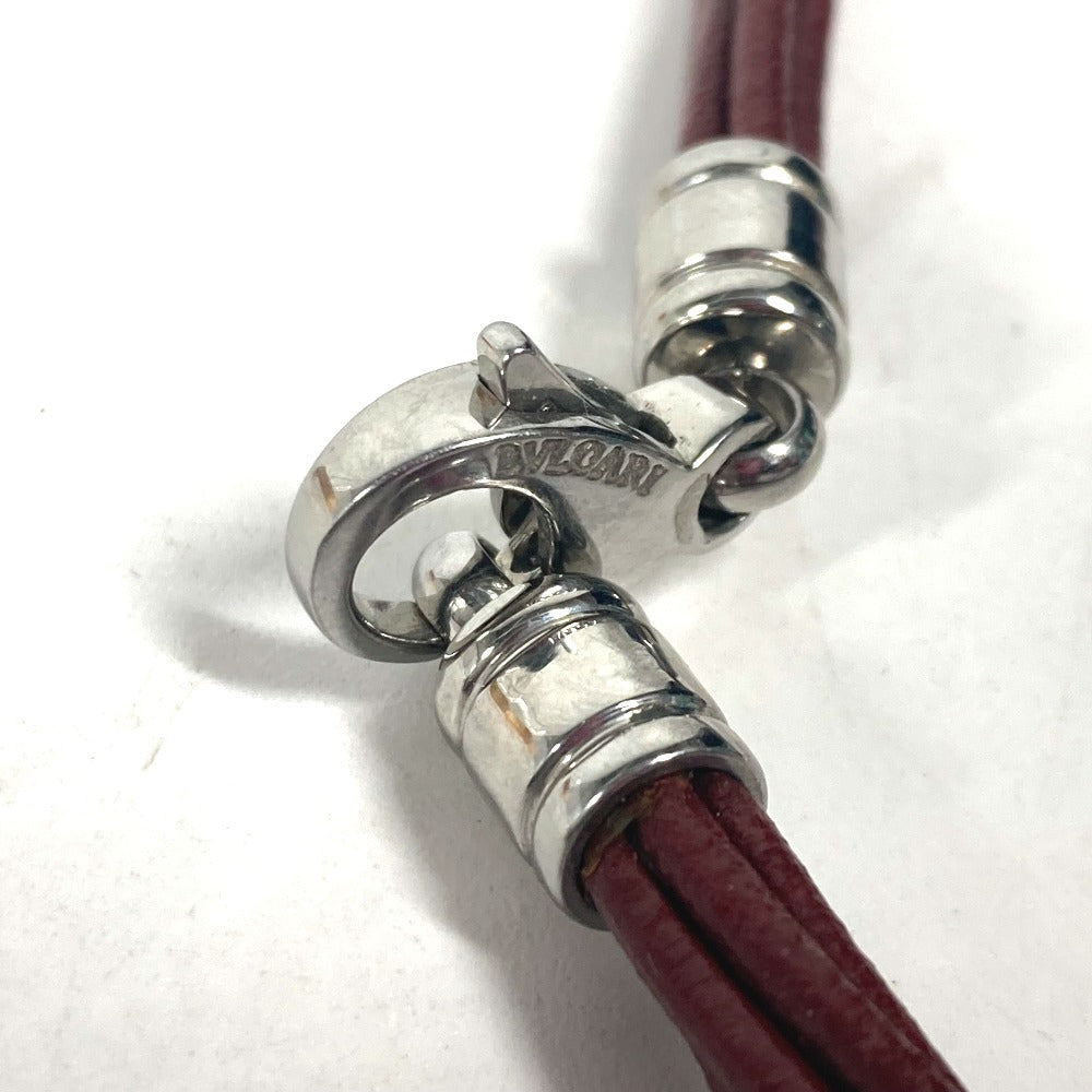 BVLGARI choker leather Brown 5-row logo unisex(Unisex) Used Authentic
