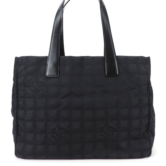 CHANEL Tote Bag Jacquard nylon black New travel line MM Women Used Authentic