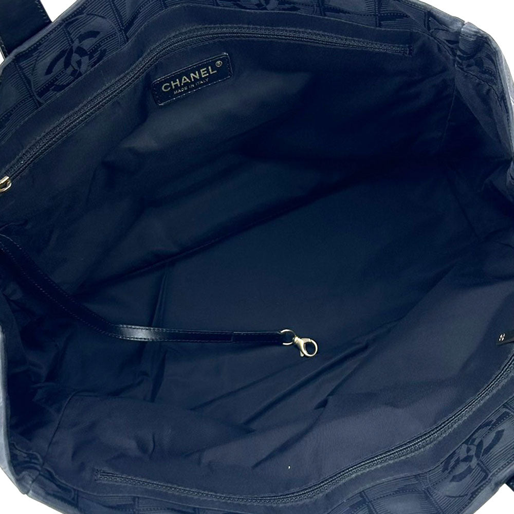 CHANEL Tote Bag Jacquard nylon black New travel line MM Women Used Authentic
