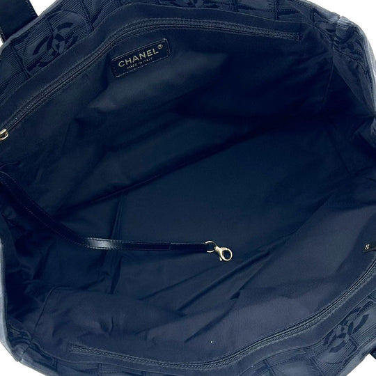 CHANEL Tote Bag Jacquard nylon black New travel line MM Women Used Authentic