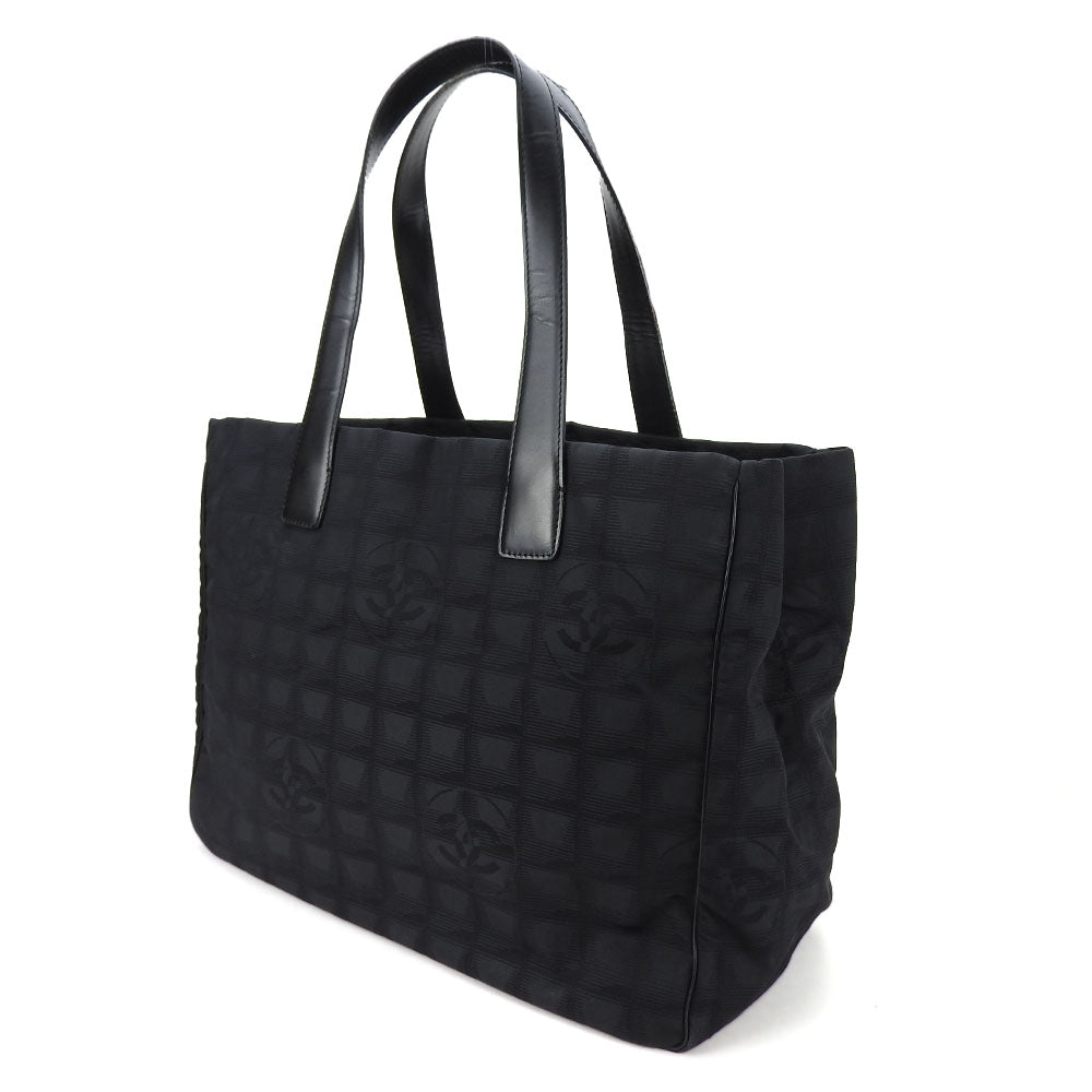 CHANEL Tote Bag Jacquard nylon black New travel line MM Women Used Authentic