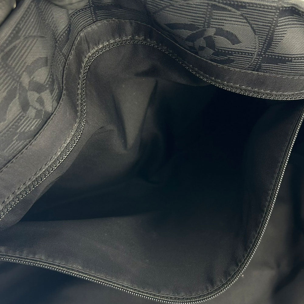 CHANEL Tote Bag Jacquard nylon black New travel line MM Women Used Authentic