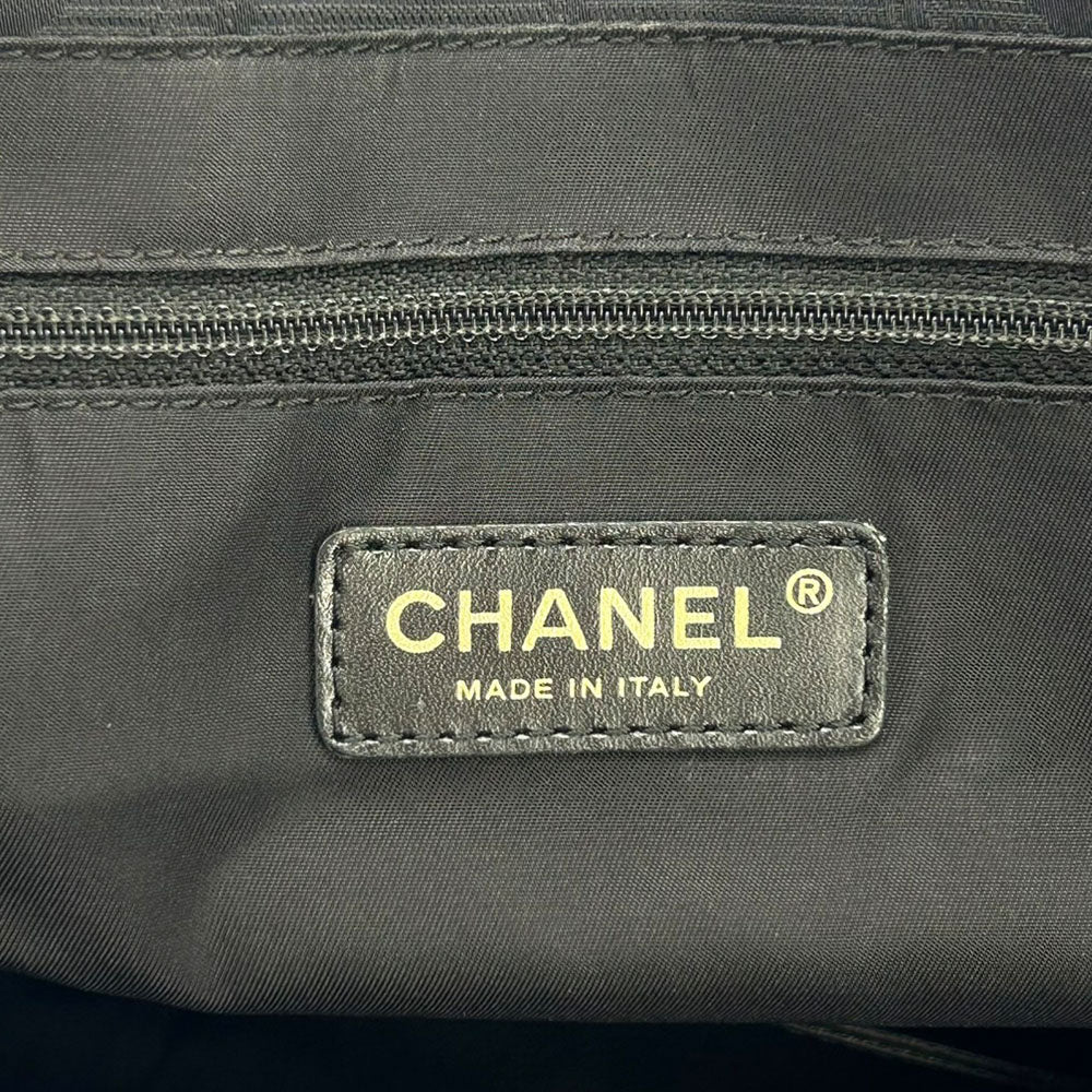 CHANEL Tote Bag Jacquard nylon black New travel line MM Women Used Authentic