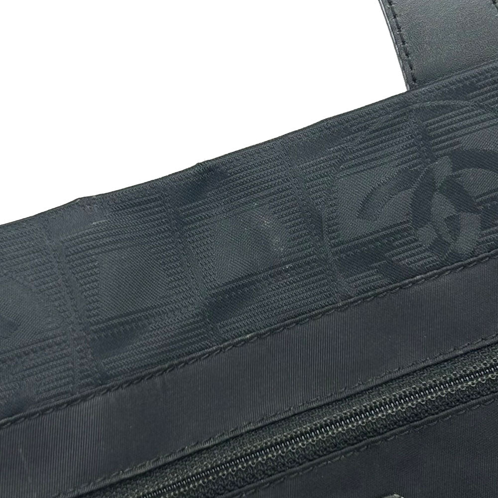 CHANEL Tote Bag Jacquard nylon black New travel line MM Women Used Authentic