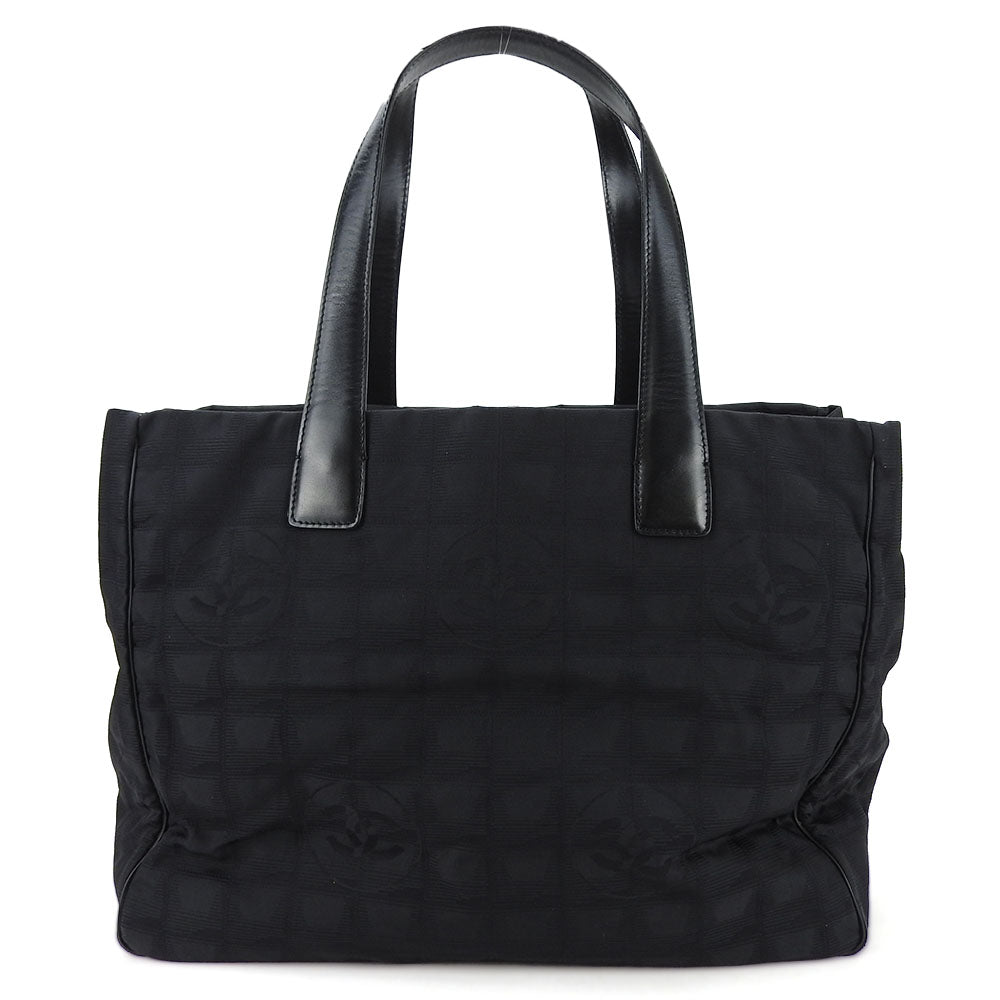 CHANEL Tote Bag Jacquard nylon black New travel line MM Women Used Authentic