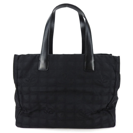 CHANEL Tote Bag Jacquard nylon black New travel line MM Women Used Authentic