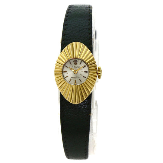 ROLEX Watches Hand Winding K18YG, leather gold Chameleon 9667 Precision Almond Antique Silver dial Women Used Authentic