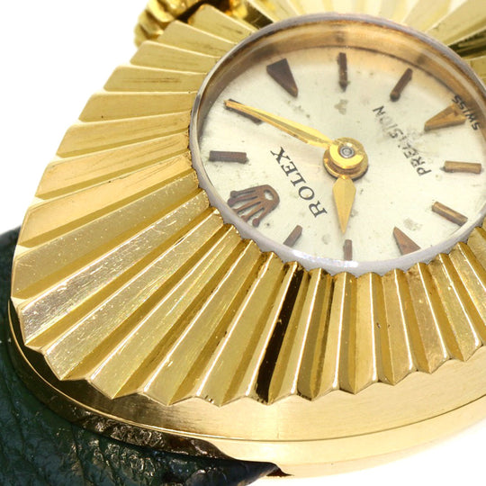 ROLEX Watches Hand Winding K18YG, leather gold Chameleon 9667 Precision Almond Antique Silver dial Women Used Authentic