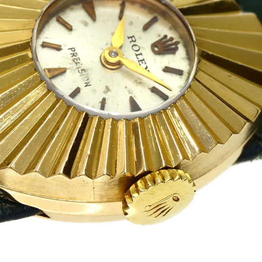 ROLEX Watches Hand Winding K18YG, leather gold Chameleon 9667 Precision Almond Antique Silver dial Women Used Authentic