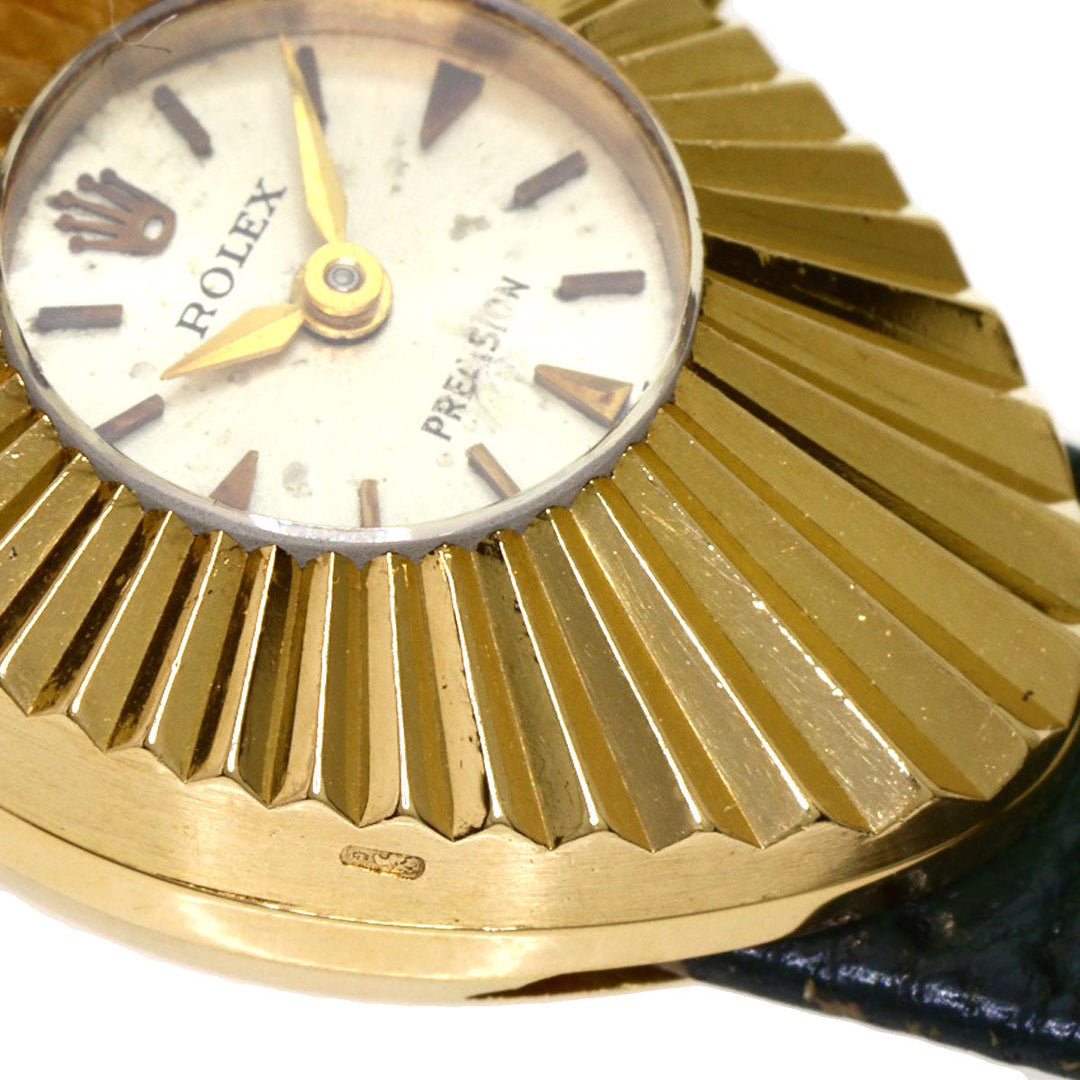 ROLEX Watches Hand Winding K18YG, leather gold Chameleon 9667 Precision Almond Antique Silver dial Women Used Authentic