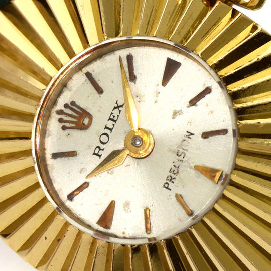 ROLEX Watches Hand Winding K18YG, leather gold Chameleon 9667 Precision Almond Antique Silver dial Women Used Authentic