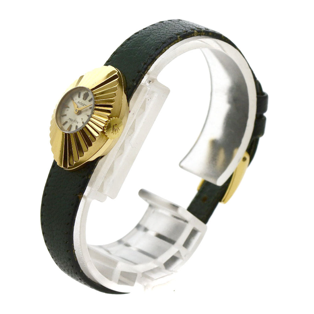 ROLEX Watches Hand Winding K18YG, leather gold Chameleon 9667 Precision Almond Antique Silver dial Women Used Authentic
