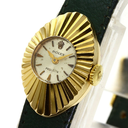 ROLEX Watches Hand Winding K18YG, leather gold Chameleon 9667 Precision Almond Antique Silver dial Women Used Authentic