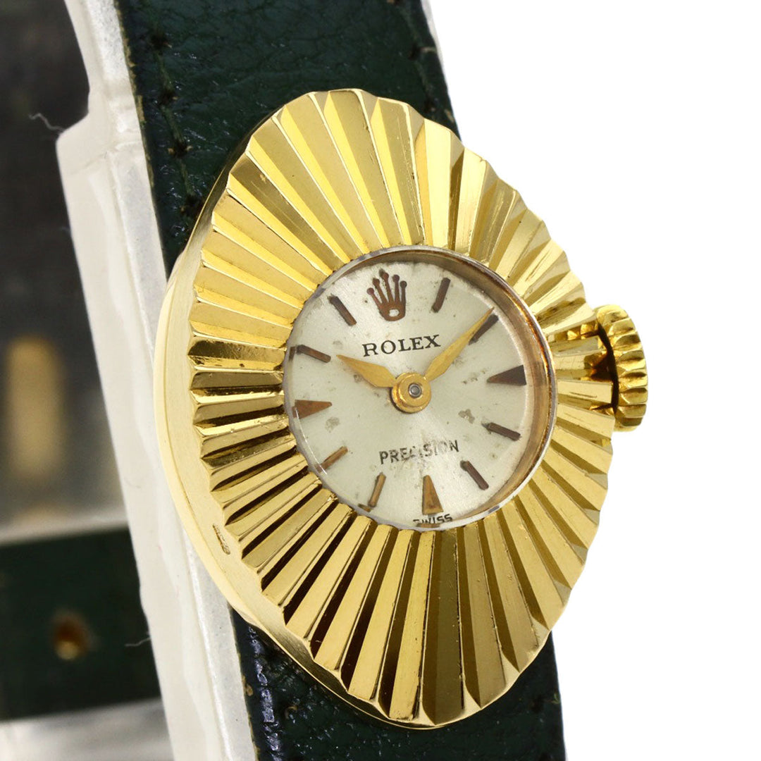 ROLEX Watches Hand Winding K18YG, leather gold Chameleon 9667 Precision Almond Antique Silver dial Women Used Authentic