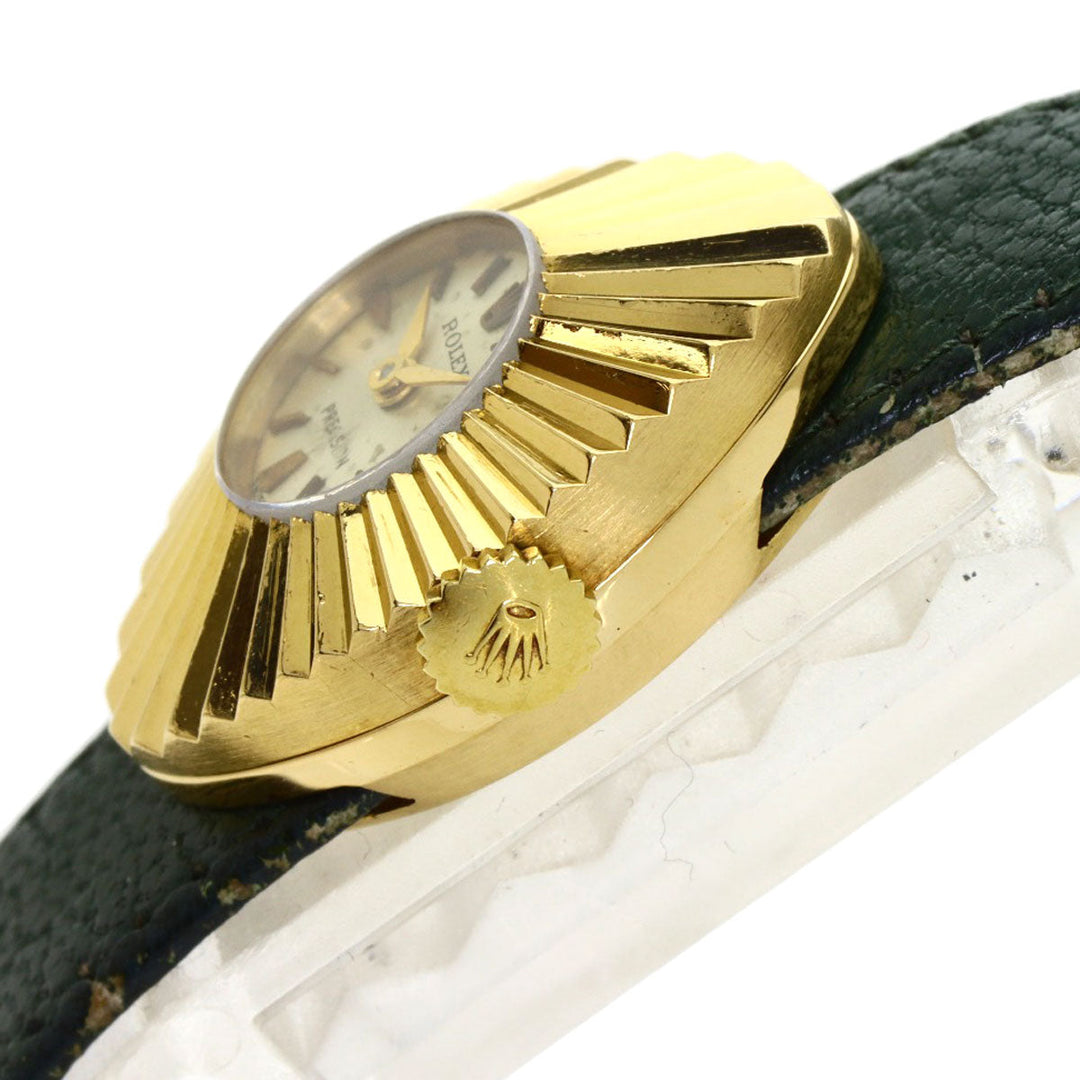ROLEX Watches Hand Winding K18YG, leather gold Chameleon 9667 Precision Almond Antique Silver dial Women Used Authentic