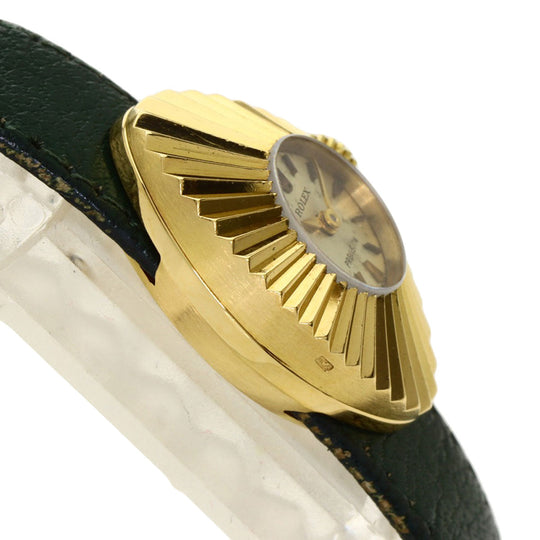ROLEX Watches Hand Winding K18YG, leather gold Chameleon 9667 Precision Almond Antique Silver dial Women Used Authentic