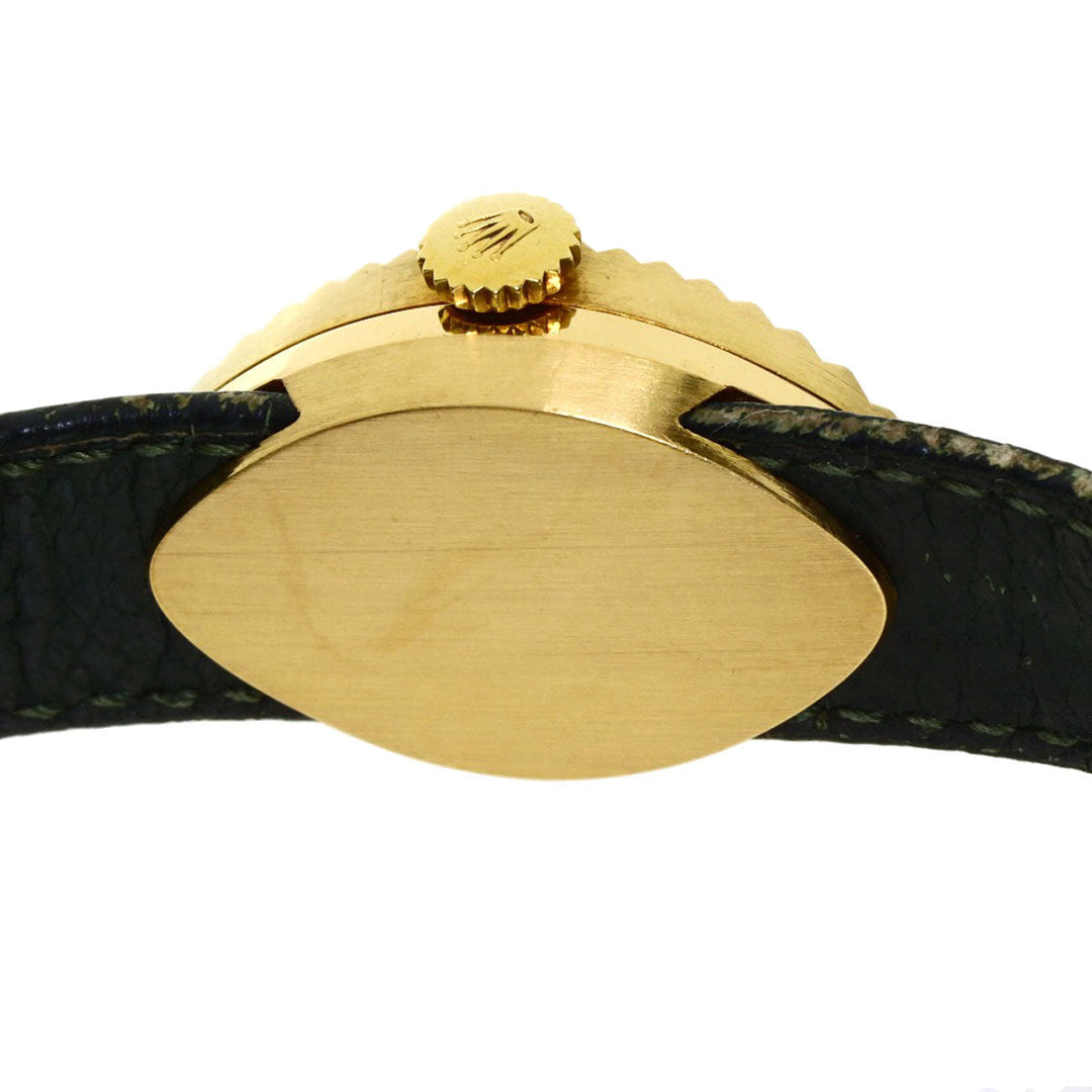 ROLEX Watches Hand Winding K18YG, leather gold Chameleon 9667 Precision Almond Antique Silver dial Women Used Authentic