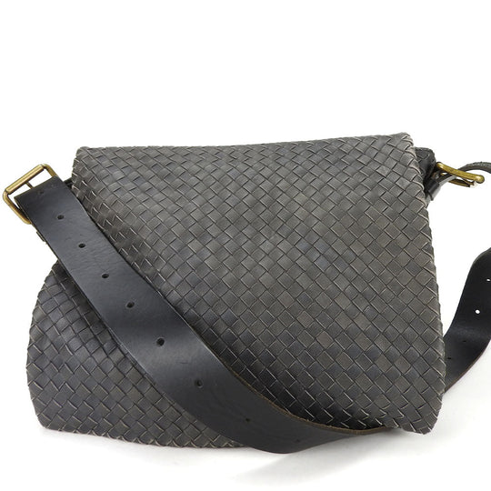 BOTTEGAVENETA Shoulder Bag 161314 leather gray INTRECCIATO unisex(Unisex) Used Authentic