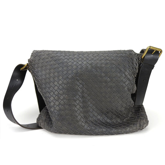 BOTTEGAVENETA Shoulder Bag 161314 leather gray INTRECCIATO unisex(Unisex) Used Authentic