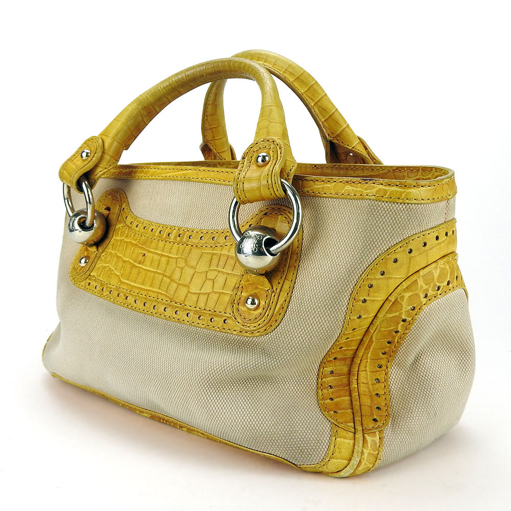 CELINE Handbag Canvas, Leather yellow Boogie bag Women Used Authentic