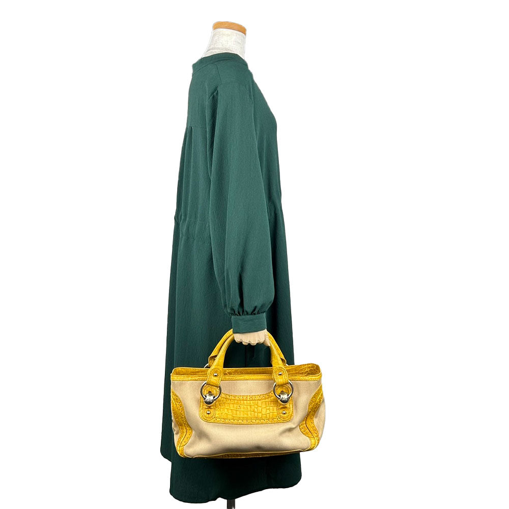 CELINE Handbag Canvas, Leather yellow Boogie bag Women Used Authentic