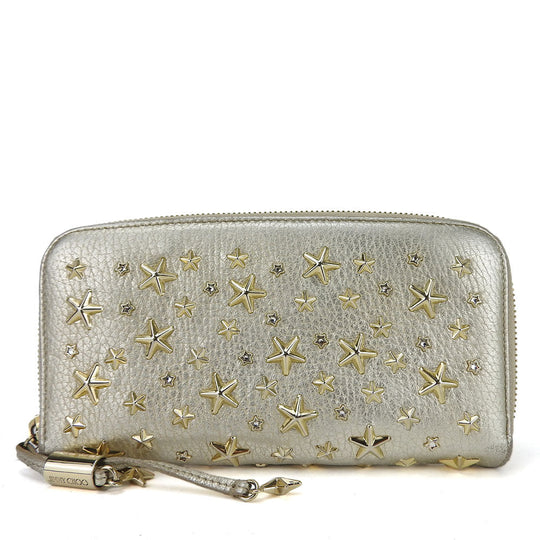 JIMMY CHOO Long Wallet Purse leather Champagne Gold Women Used Authentic