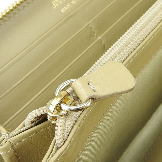 JIMMY CHOO Long Wallet Purse leather Champagne Gold Women Used Authentic