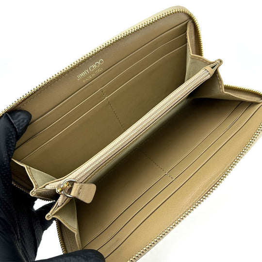 JIMMY CHOO Long Wallet Purse leather Champagne Gold Women Used Authentic