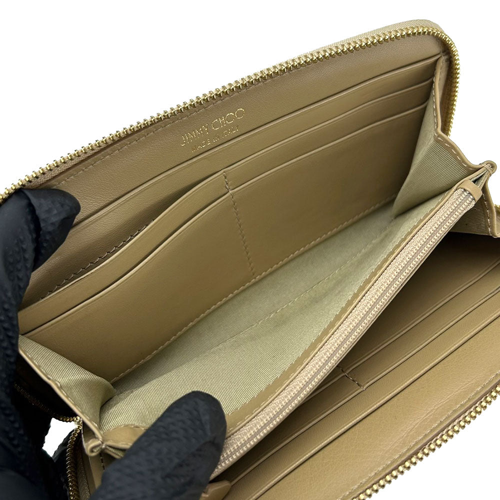 JIMMY CHOO Long Wallet Purse leather Champagne Gold Women Used Authentic