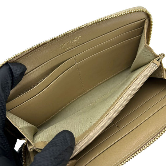 JIMMY CHOO Long Wallet Purse leather Champagne Gold Women Used Authentic