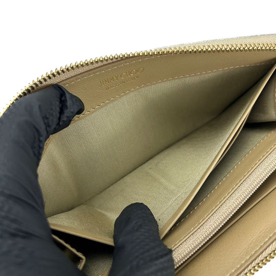 JIMMY CHOO Long Wallet Purse leather Champagne Gold Women Used Authentic