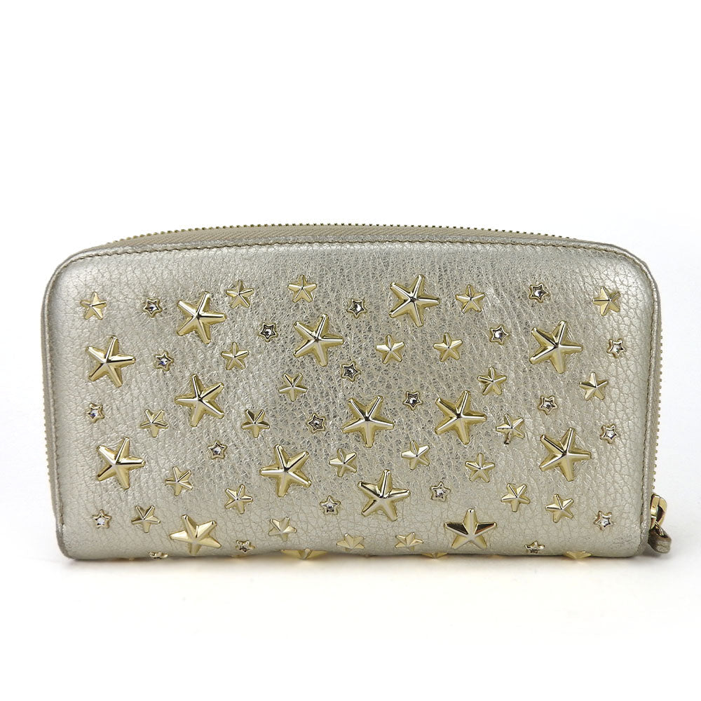 JIMMY CHOO Long Wallet Purse leather Champagne Gold Women Used Authentic
