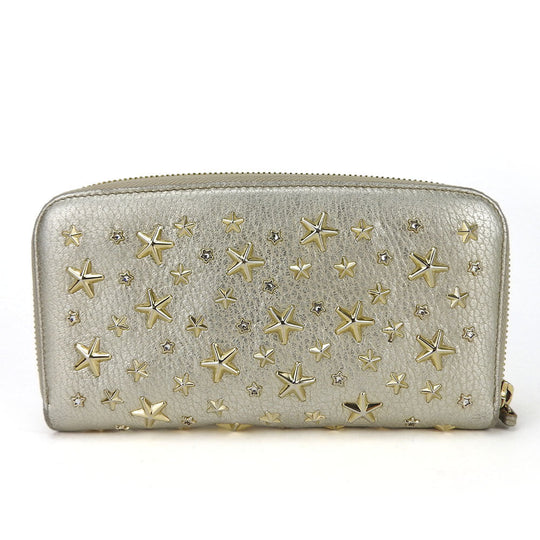 JIMMY CHOO Long Wallet Purse leather Champagne Gold Women Used Authentic